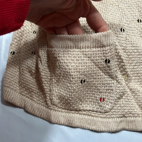 Colleen Lopez BEIGE tan shiny knit hook Cardigan sweater ruffles 3/4 sleeves 3X - Picture 11 of 15